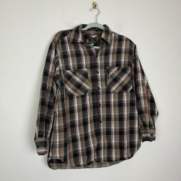 Lucky Brand Dungaree Men’s Brown Plaid Flannel Button Up Shirt Size Medium USA - Picture 1 of 7